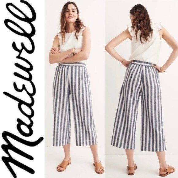 Madewell Pants - Madewell Huston Side Button Pull-on Crop Pants In Stripe